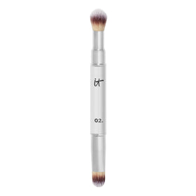 IT Cosmetics Heavenly Luxe Dual Airbrush Concealer Brush #2 flat end targets coverage for under-eye areas.