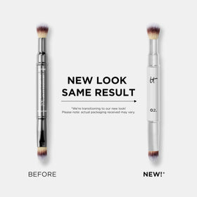 IT Cosmetics Heavenly Luxe Dual Airbrush Concealer Brush #2 round end buffs away minor imperfections smoothly.