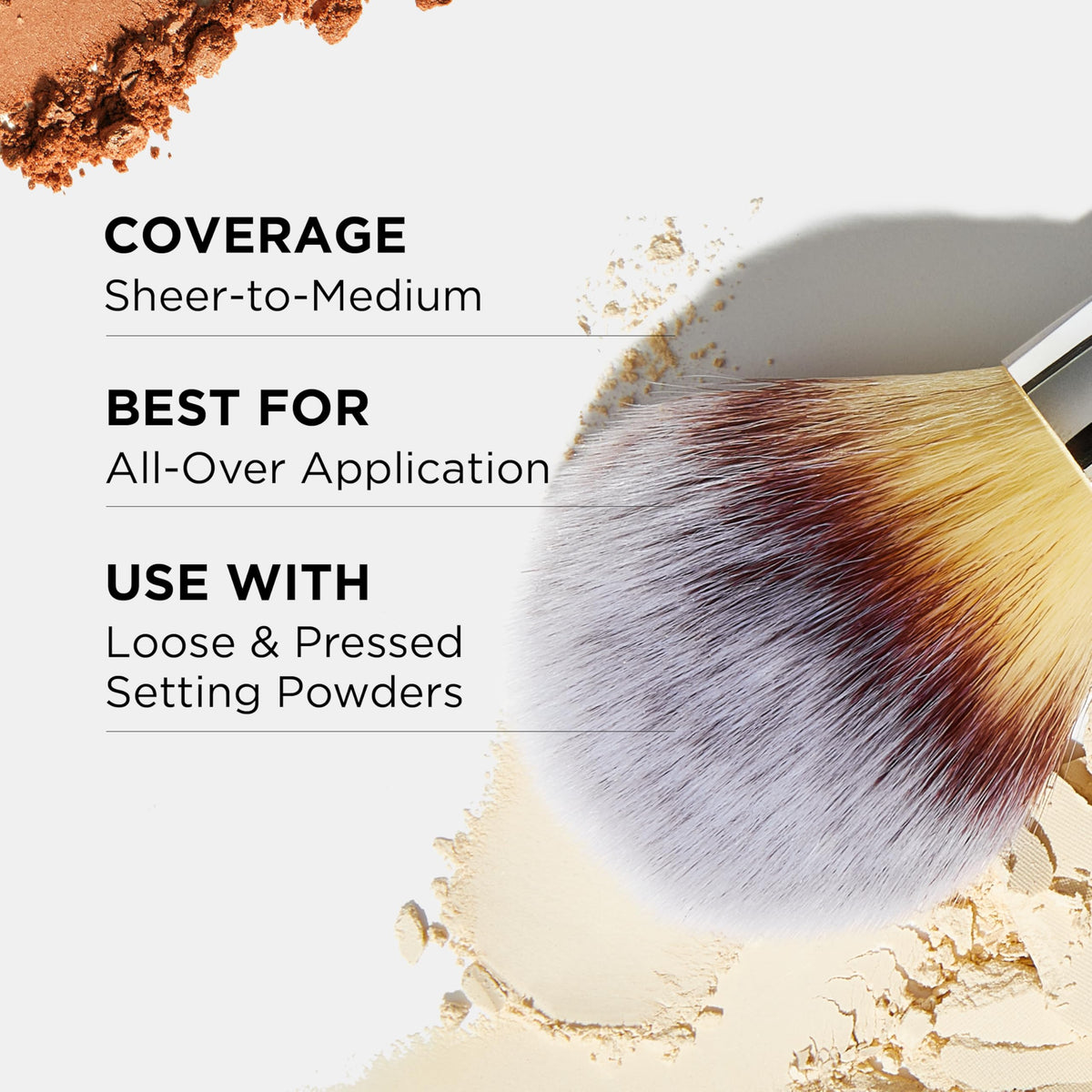 IT Cosmetics Heavenly Luxe Wand Ball Powder Brush #8 blends powder evenly on loose and pressed formulas