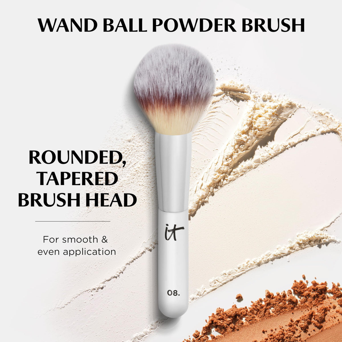 IT Cosmetics Heavenly Luxe Wand Ball Powder Brush #8 with cruelty-free hair for gentle powder pickup