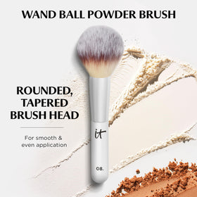 IT Cosmetics Heavenly Luxe Wand Ball Powder Brush #8 with cruelty-free hair for gentle powder pickup