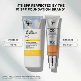 IT Cosmetics Hello Sunshine dermatologist-tested label on packaging.
