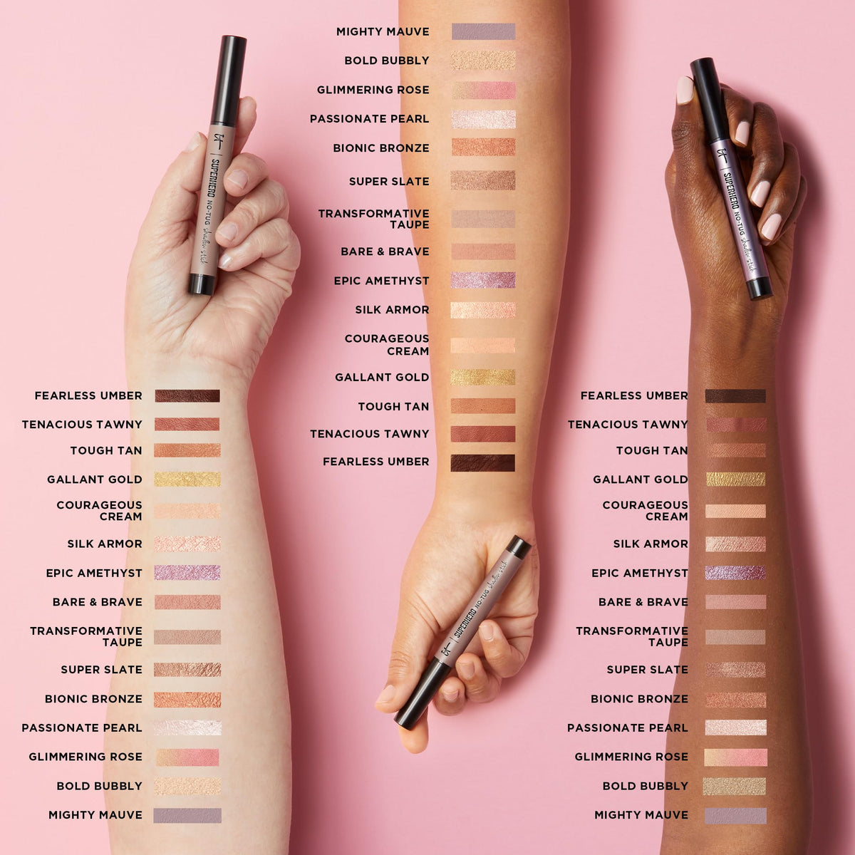 IT Cosmetics Superhero No-Tug Glimmering Rose rose-gold pearl shade adds glow.