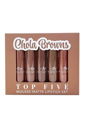 Italia Deluxe Top Five Mousse Matte Lipstick Set swatches in 35-Burnt Orange for bold daytime looks