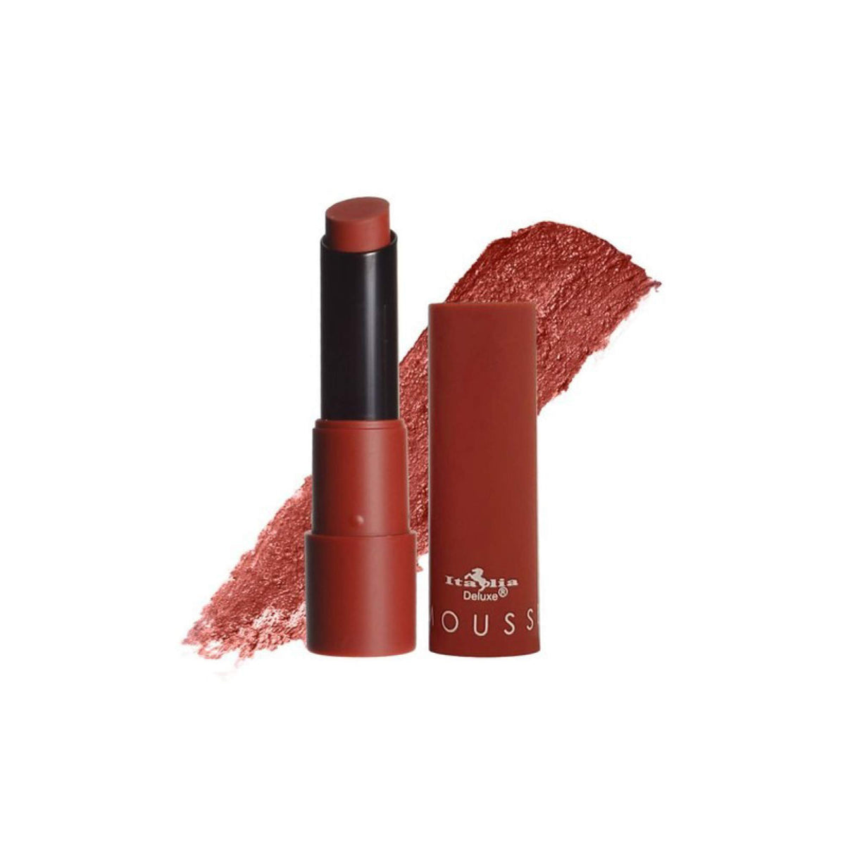 Italia Deluxe Top Five Mousse Matte Lipstick Set displayed on vanity with smooth packaging