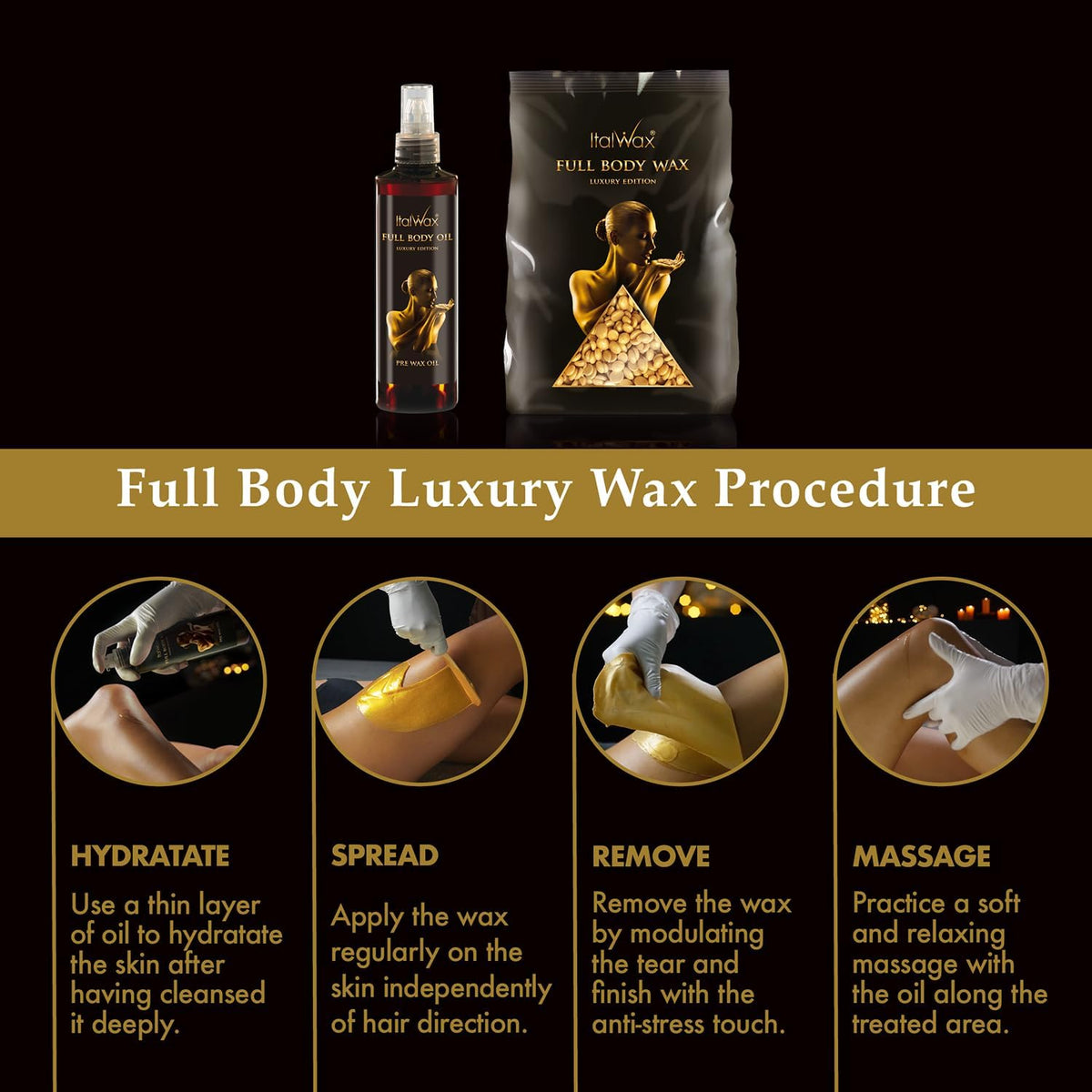 1kg wax beads ready-to-use for at-home full-body waxing routine with Italwax.