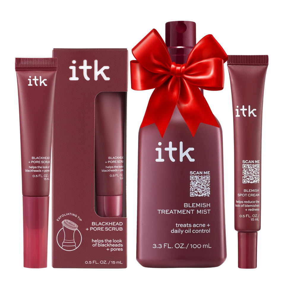 ITK blemish mist closeup for calming irritated skin and reducing redness.