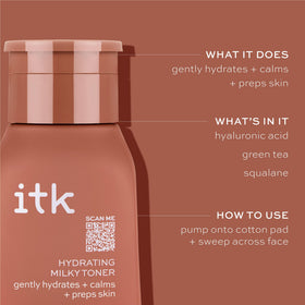 ITK Green Tea-infused toner ingredient panel highlights calming antioxidants.