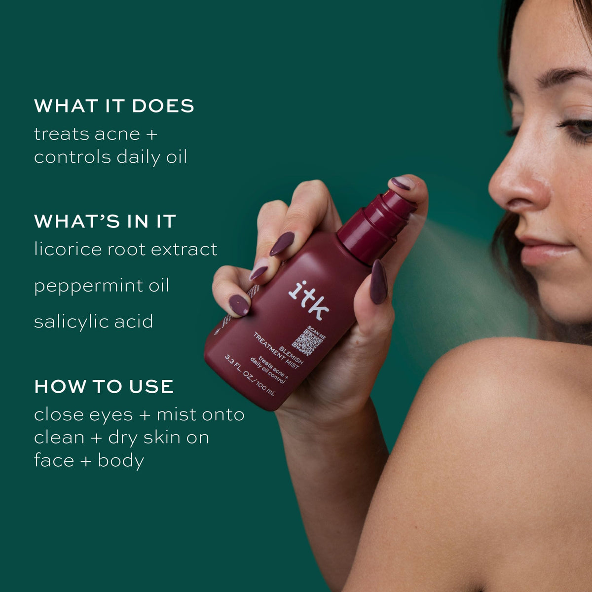 ITK pore scrub texture highlight exfoliation to unclog pores.
