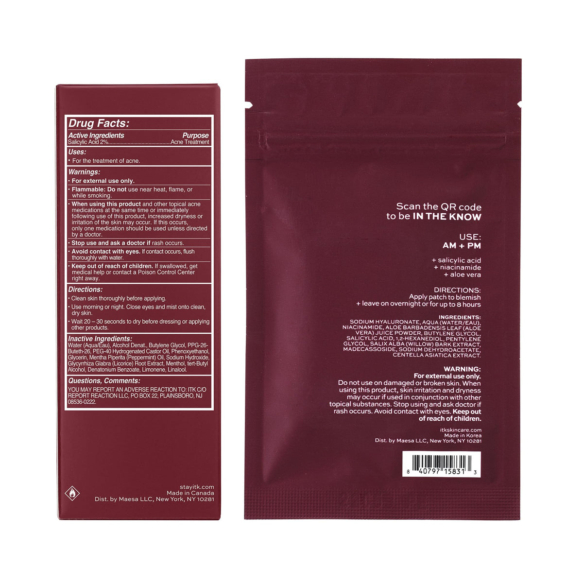 ITK Skincare Patch with Niacinamide and Aloe Vera calms skin