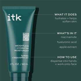 ITK moisturizing texture close-up shows smooth, fast-absorbing formula for quick hydration