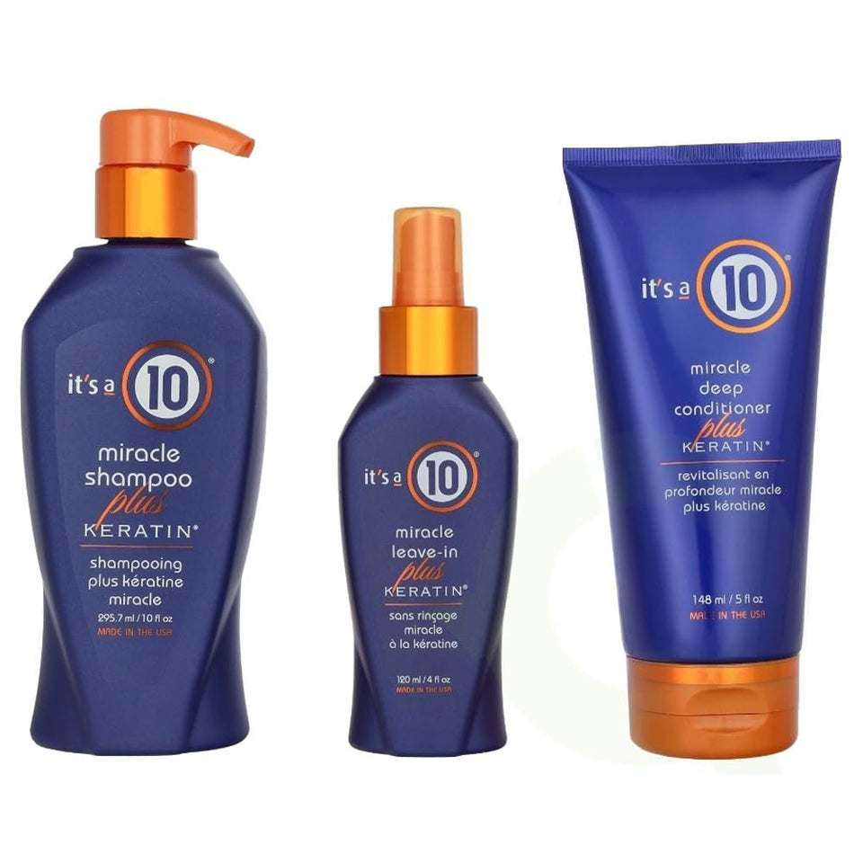 Its 10 Haircare Keratin Collection Trio bottle and finishing spray for frizz control and shine.