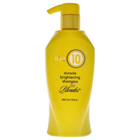 It's a 10 Haircare Miracle Brightening Shampoo for Blondes enhances highlights with gentle cleansing.