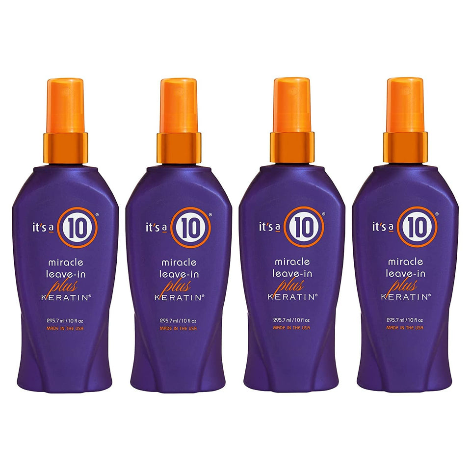 It's a 10 Haircare Miracle Leave-In Keratin Spray bottle shown for smooth detangling