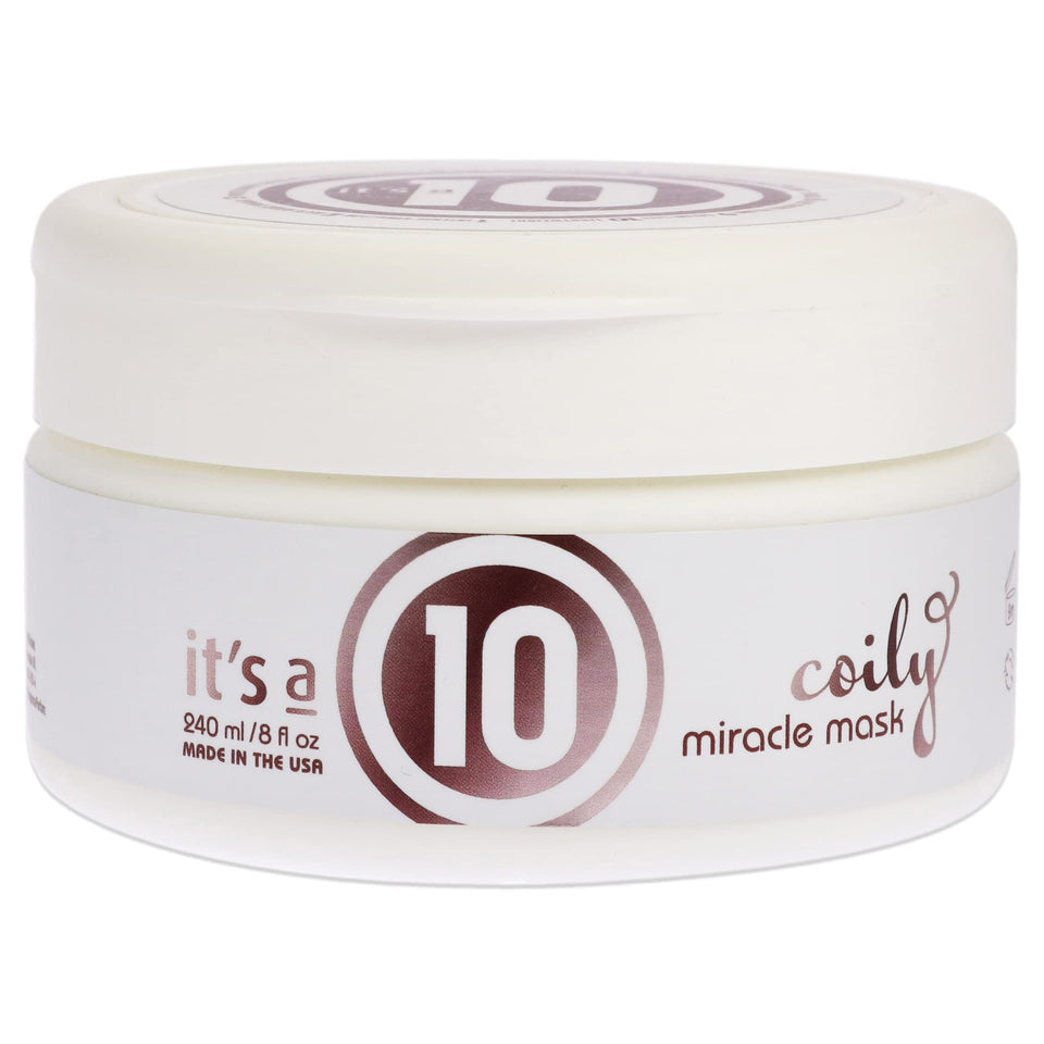 Its A 10 Coily Miracle Mask bottle pour enhances detangling and shine