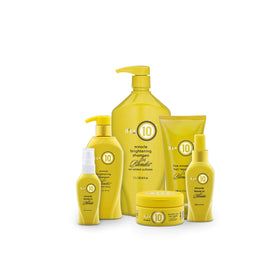 It's a 10 Haircare Five Minute Hair Repair for Blondes bottle on sink for at-home use
