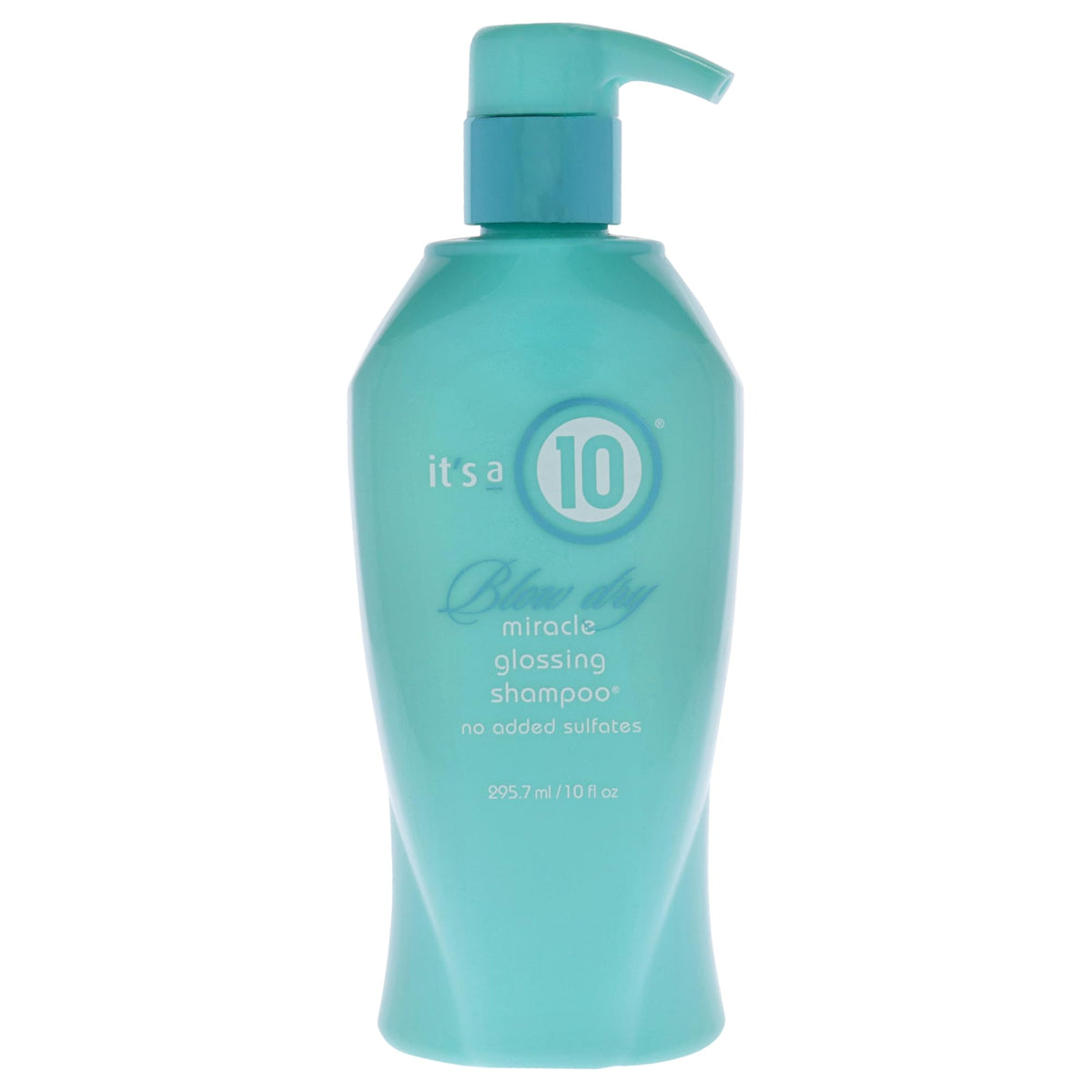 It's a 10 Haircare Blow Dry Miracle Glossing Shampoo bottle promotes luminous shine and color protection.