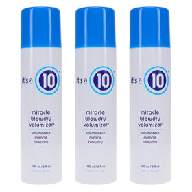 It's a 10 Miracle Blowdry Volumizer bottle close-up highlighting silky texture and added volume.