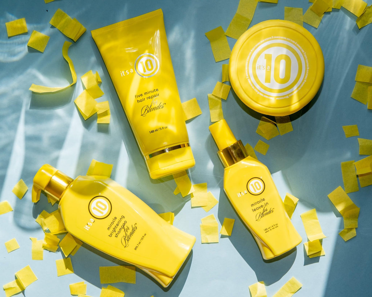 It's a 10 Haircare Miracle Clay Mask for Blondes closeup reveals texture and premium color care.