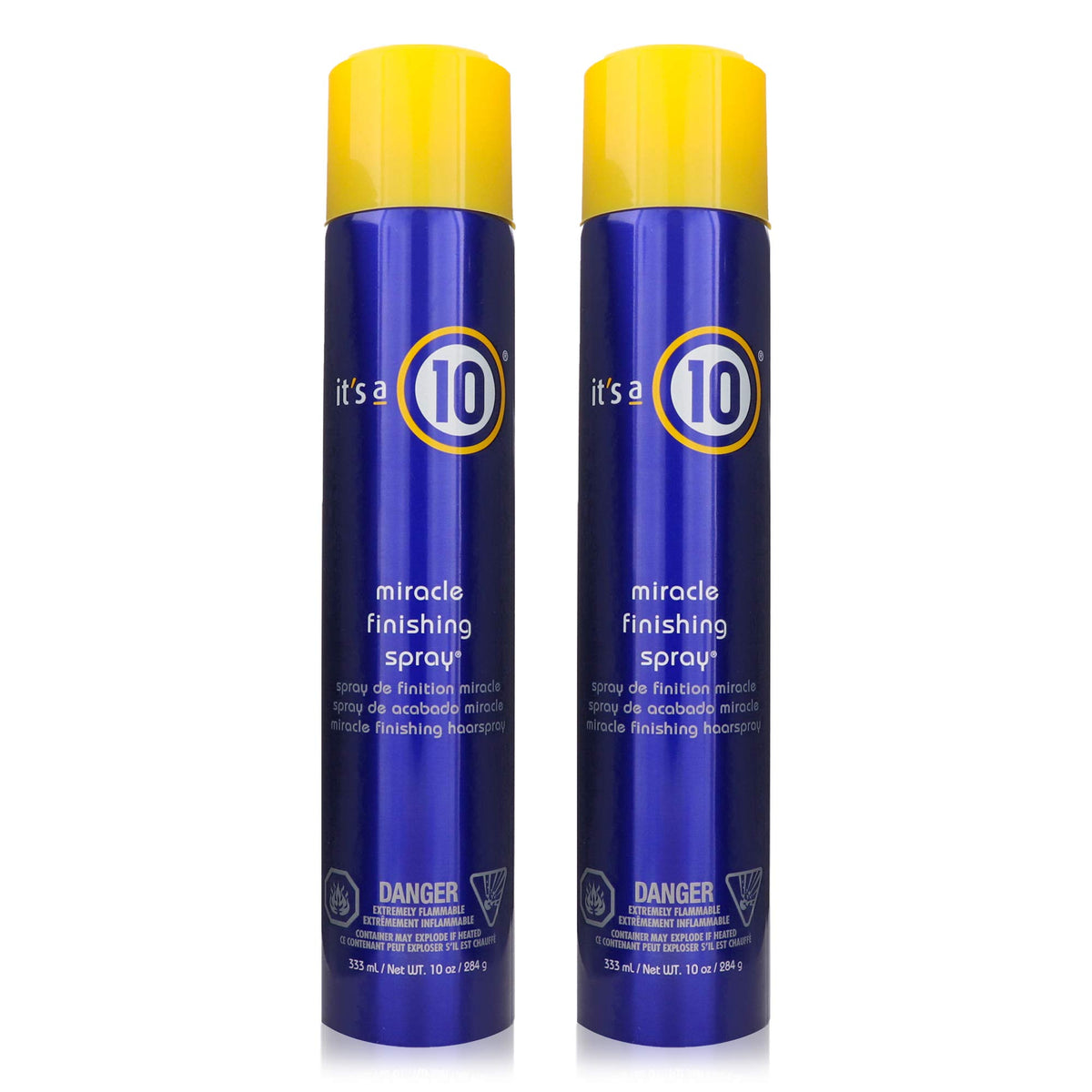 It's a 10 Miracle Finishing Spray bottle, front view, for all-day hold