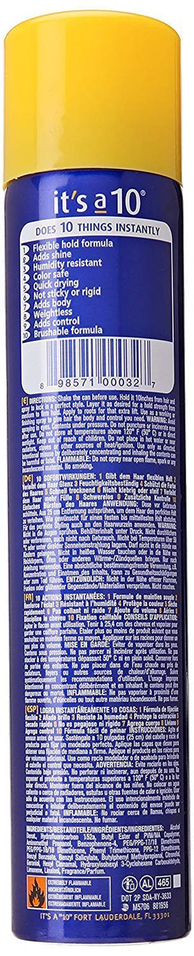 It's a 10 Miracle Finishing Spray bottle, side view, smooth frizz control