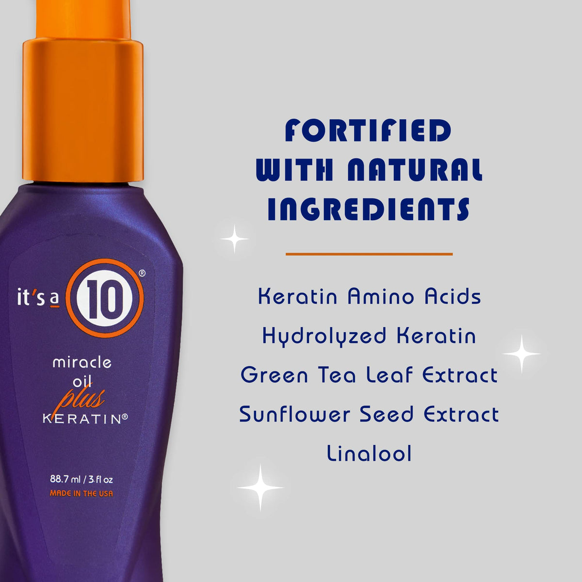 It's a 10 Haircare Miracle Oil Plus Keratin apply-hair-ends shows smoother, conditioned ends.