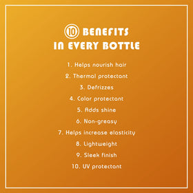 It's a 10 Haircare Miracle Oil Plus Keratin bottle back with usage notes and benefits.