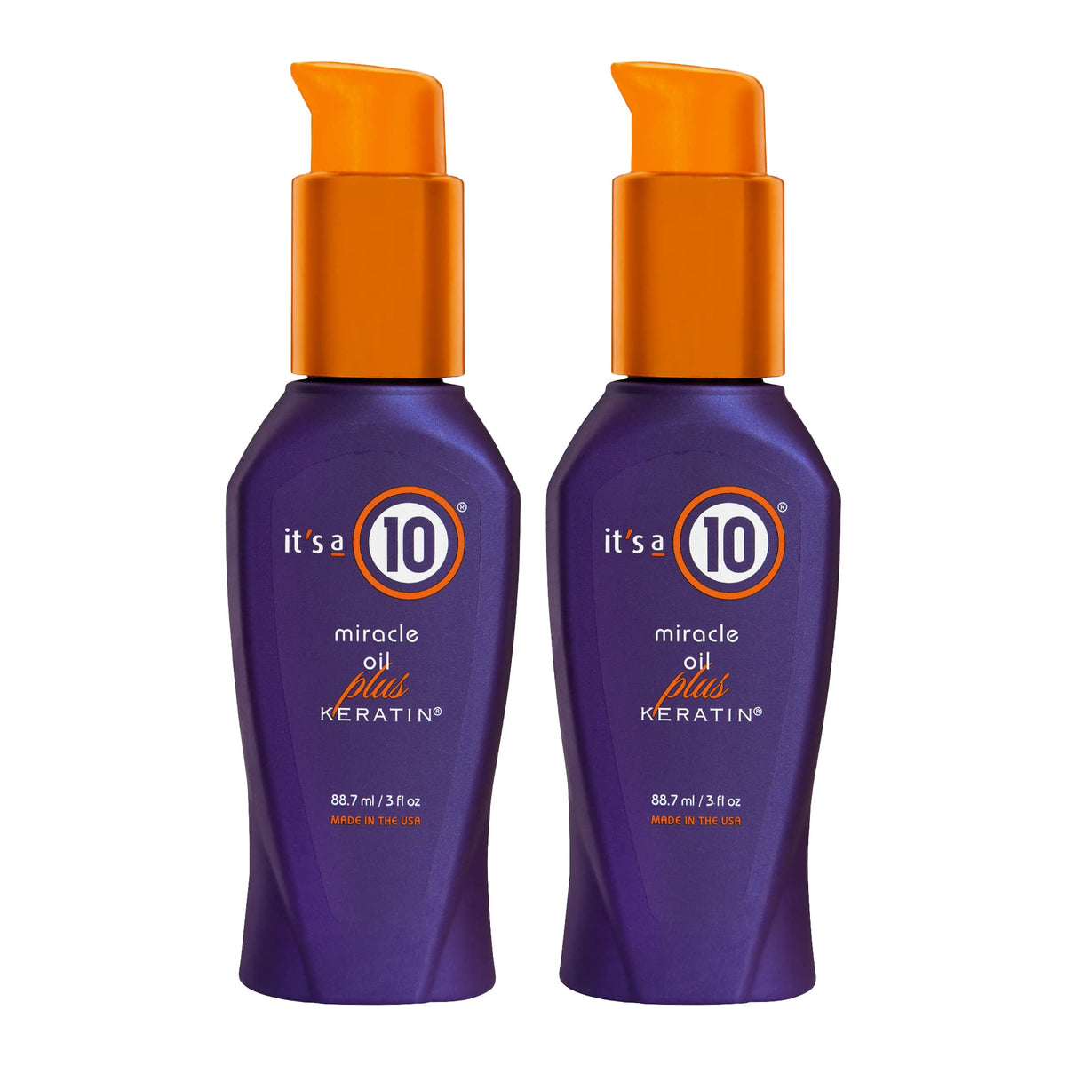 It's a 10 Haircare Miracle Oil Plus Keratin bottle front for nourished, frizz-controlled hair.