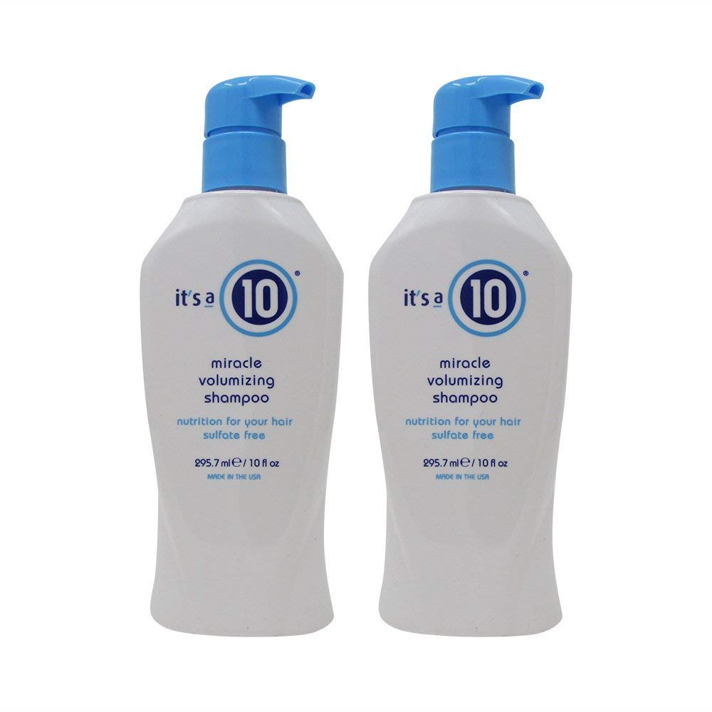 It's a 10 Haircare Miracle Volumizing Shampoo bottle pour for fuller-looking hair