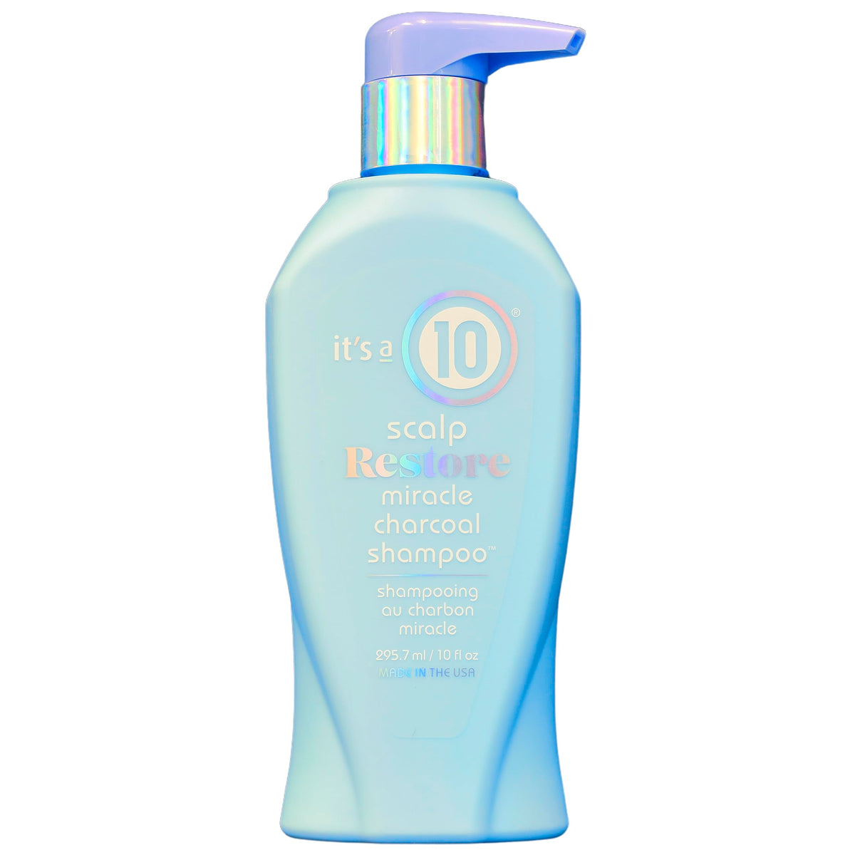 It's a 10 Haircare Scalp Restore Miracle Charcoal Shampoo bottle for deep cleansing and scalp refreshment.