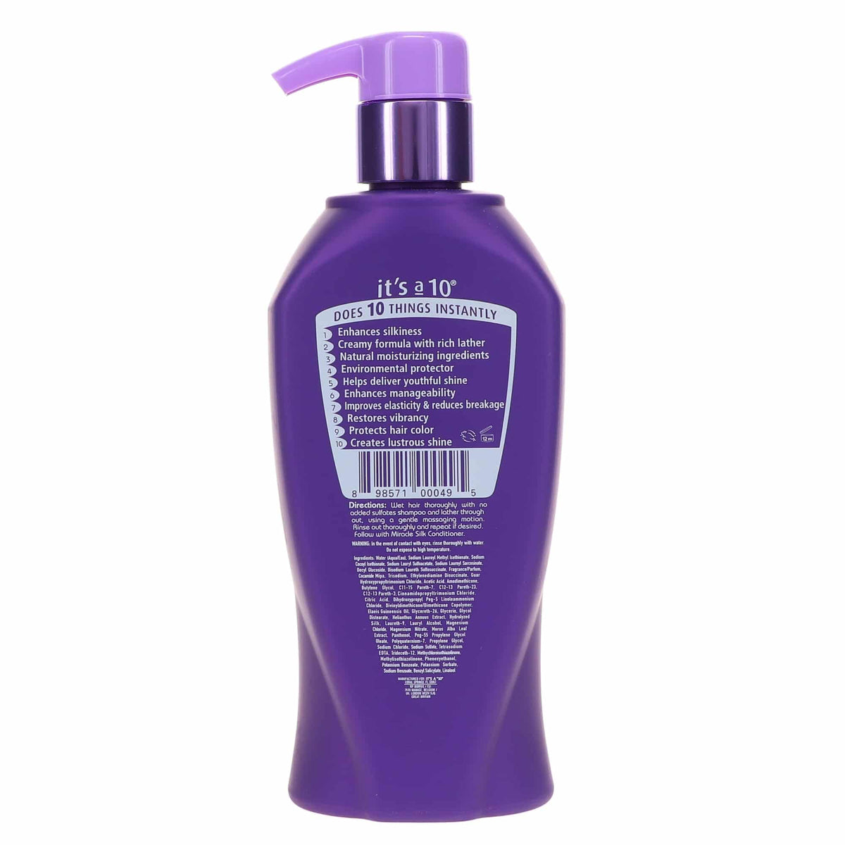 It's a 10 Silk Express Miracle Silk Shampoo bottle pour, easy rinse for sleek manageability.