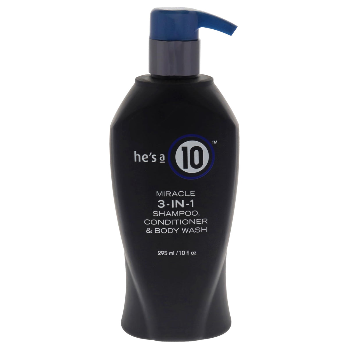 Its A 10 He Is A Miracle 3-in-1 bottle closeup for multitask grooming.