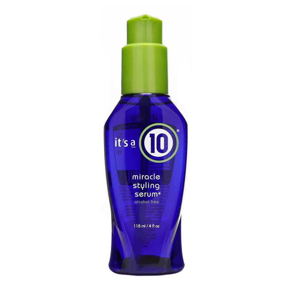 Its A 10 Miracle Styling Serum bottle close-up highlighting frizz control and shine