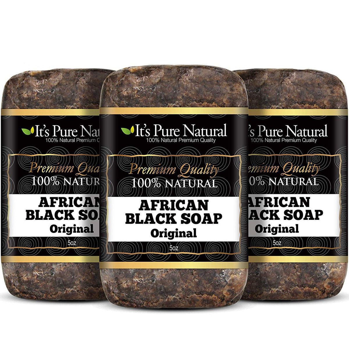 It's Pure Natural African Black Soap Bar original shown in a convenient pack for face and body cleansing.