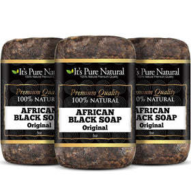 It's Pure Natural African Black Soap Bar original shown in a convenient pack for face and body cleansing.