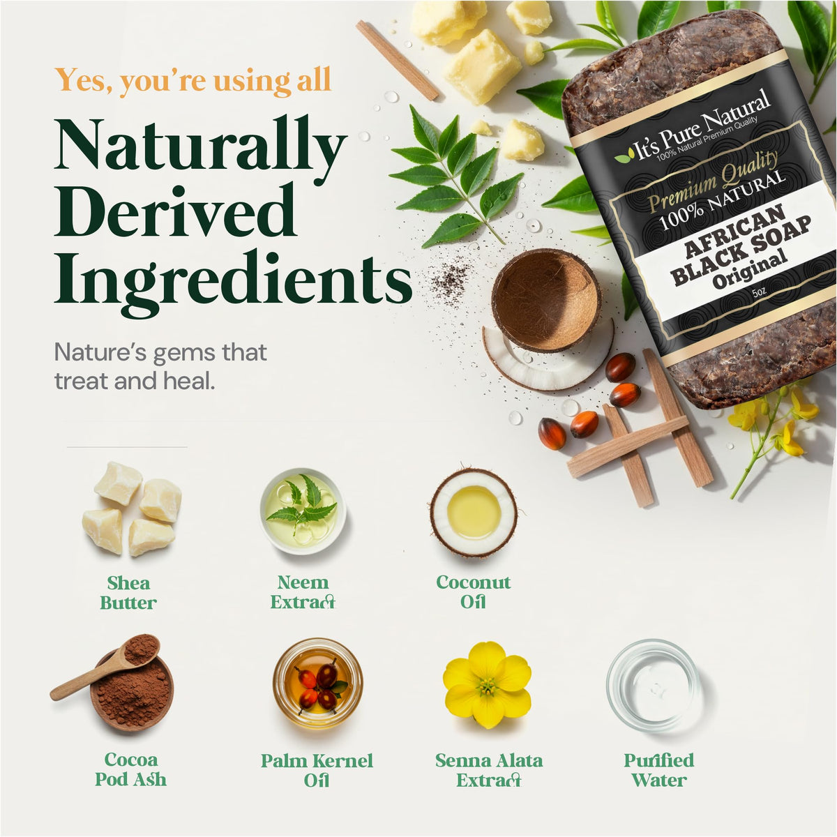 It's Pure Natural African Black Soap Bar trio pack, highlighting long-lasting daily cleansing.