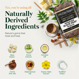 It's Pure Natural African Black Soap Bar trio pack, highlighting long-lasting daily cleansing.