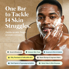It's Pure Natural African Black Soap Bar used as body wash or scrub.