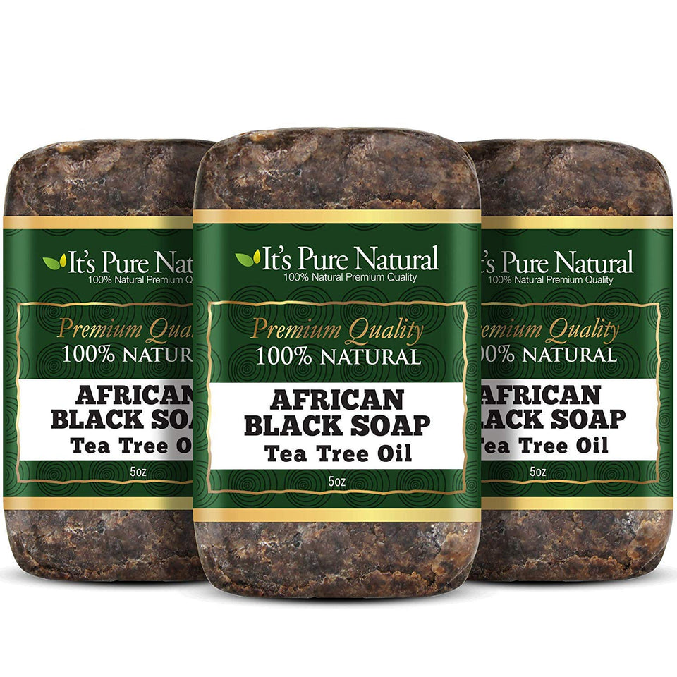 It's Pure Natural African Black Soap with Tea Tree bars for gentle cleansing and complexion refinement.