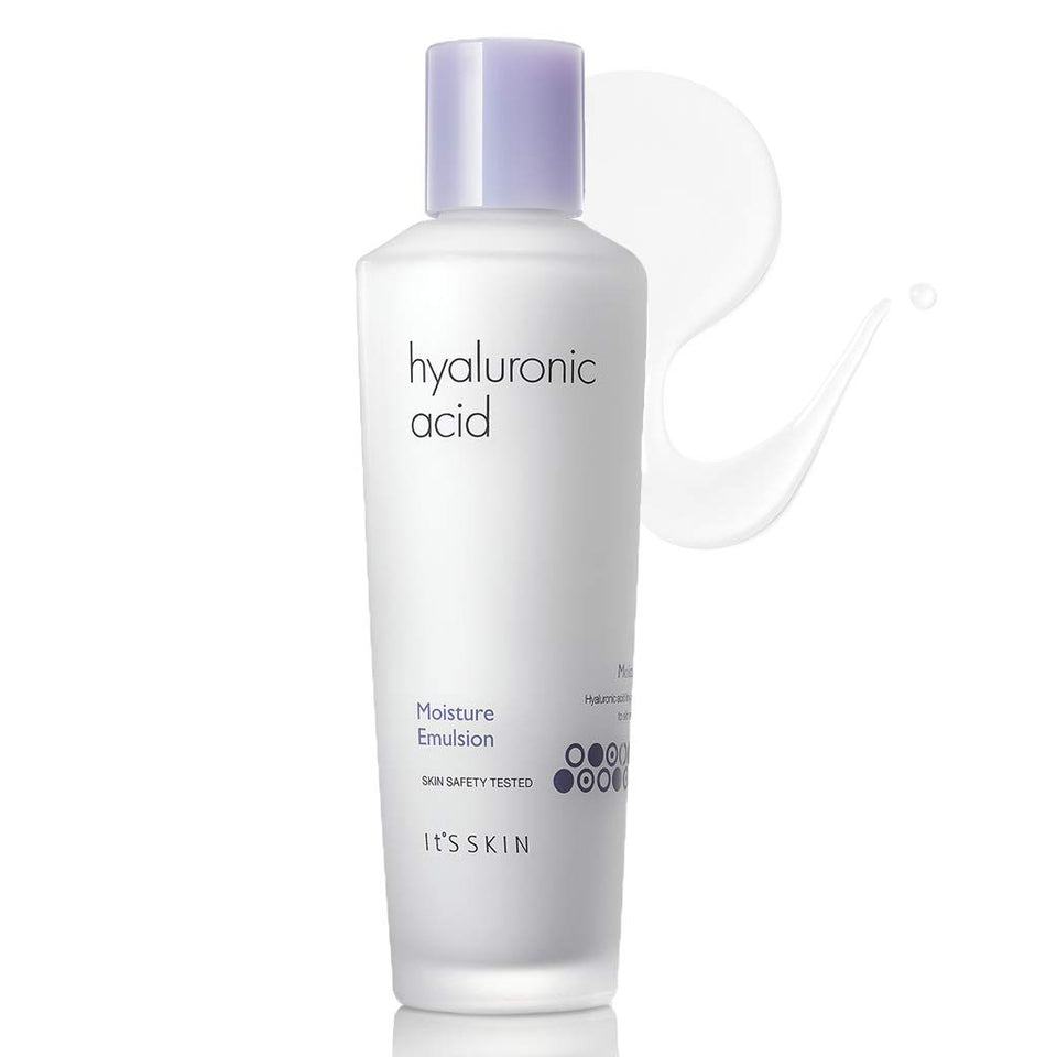 It'S SKIN Hyaluronic Acid Moisture Emulsion bottle pump delivers deep hydration for dry skin.