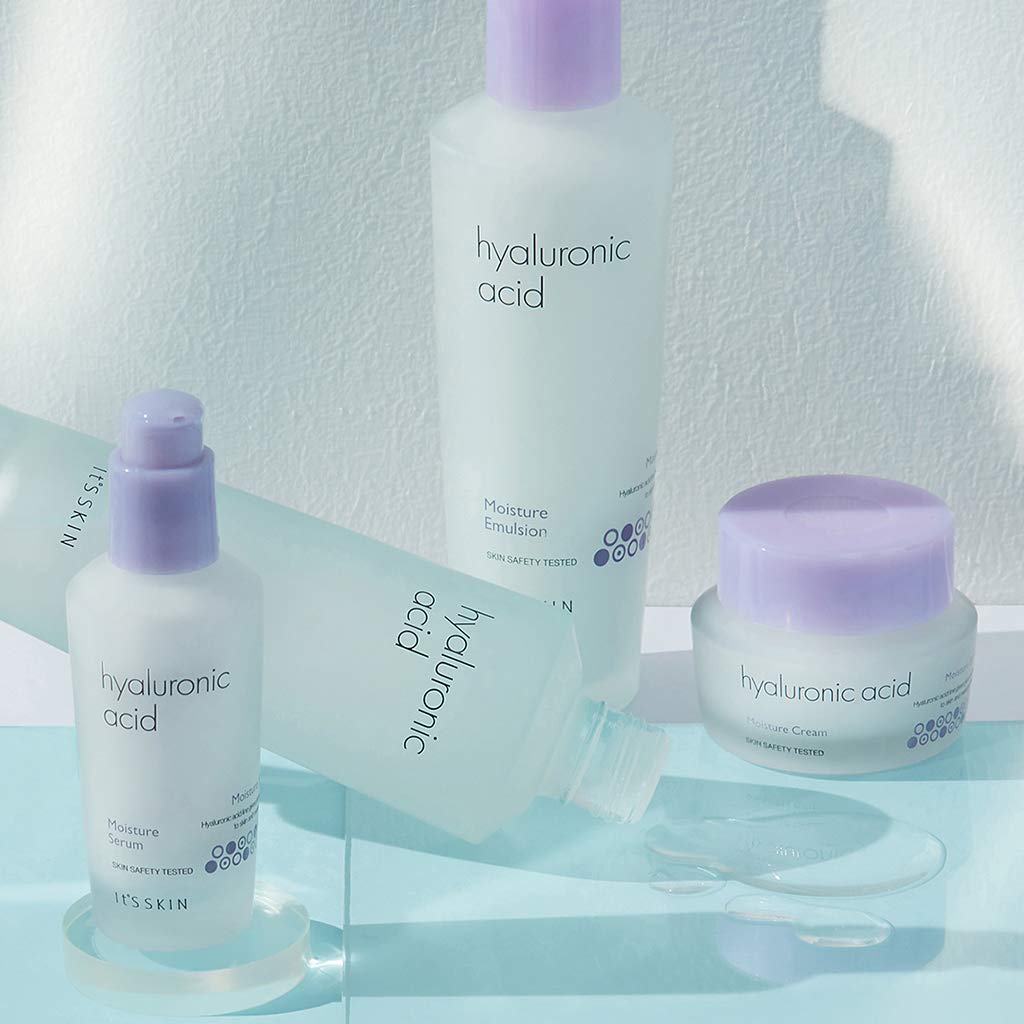 Ingredient highlights show hyaluronic acid for moisture retention.