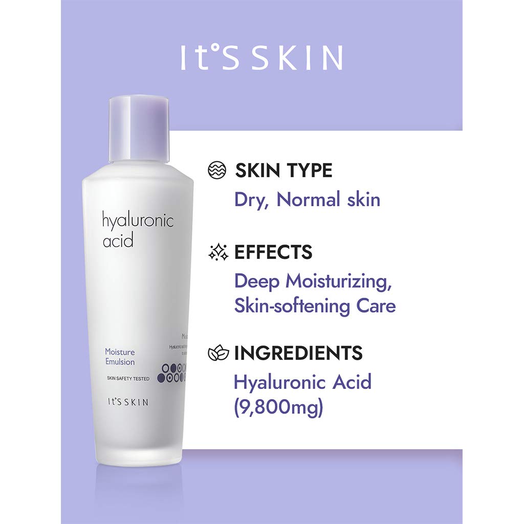 It'S SKIN Hyaluronic Acid Moisture Emulsion texture close-up reveals creamy, lightweight feel.