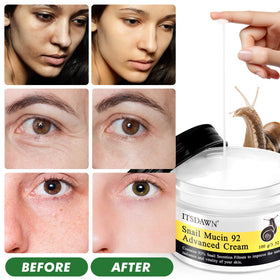 ITSDAWN Snail Mucin 92% face cream label-info hints at natural, hypoallergenic formulation.