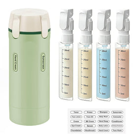 IULWJPU 4-in-1 travel dispenser bottle assembled, keeps toiletries neatly organized.
