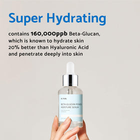 Close-up of Beta-Glucan Deep Moisture Serum dropper releasing hydrating formula