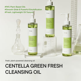 IUNIK Centella Green Fresh Cleansing Oil emulsifies on contact and rinses clean.