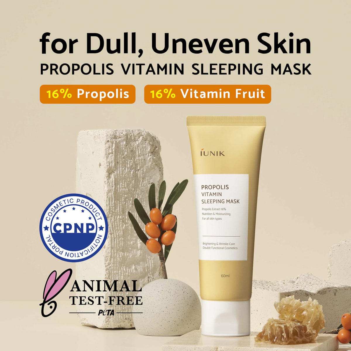 IUNIK Propolis Vitamin Sleeping Mask gel-cream texture ready for absorption.