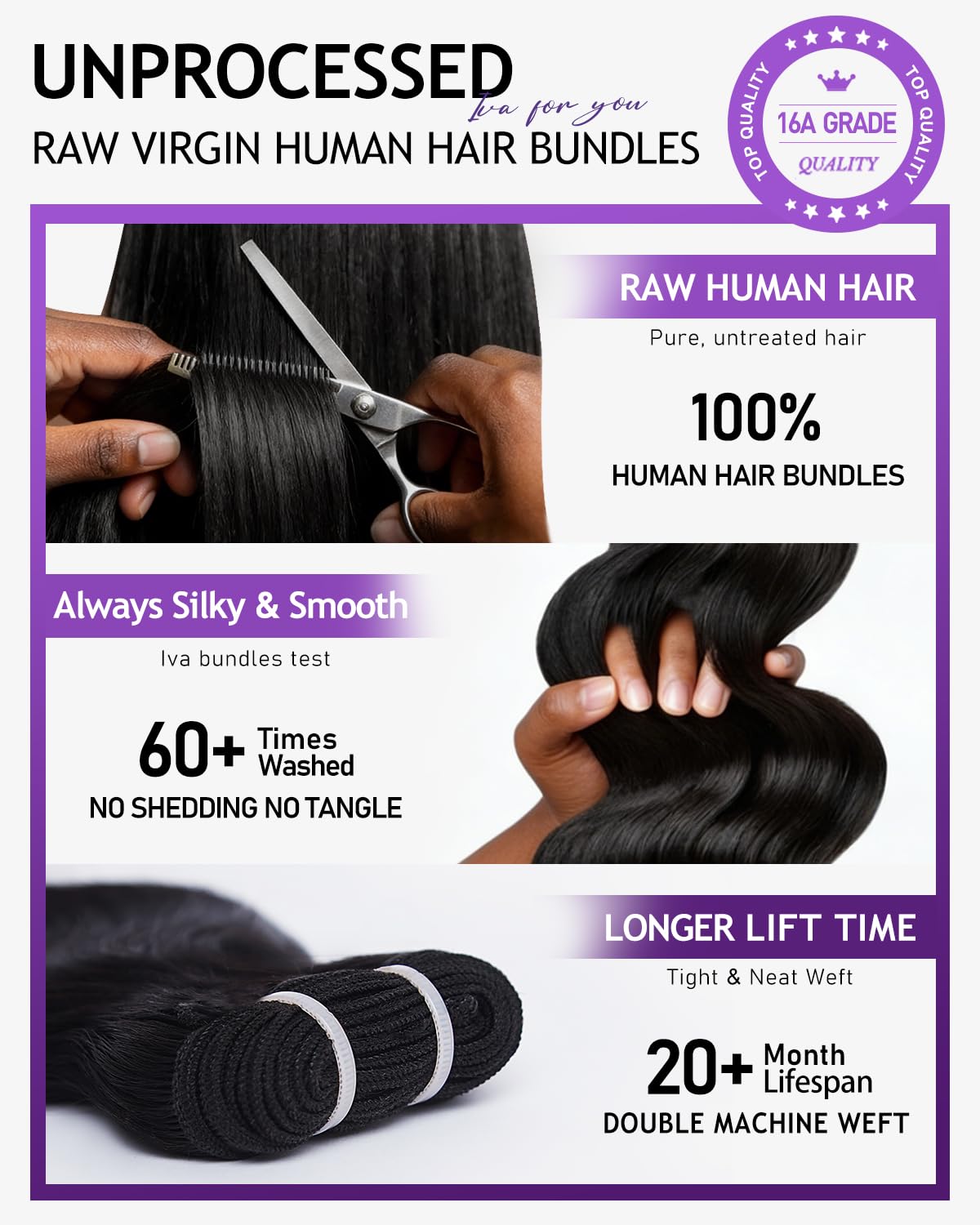 IVA 16A 24-inch silky flow reveals smooth, glossy texture.