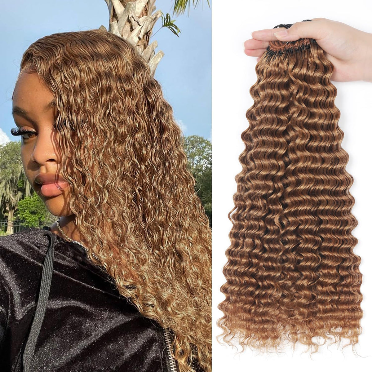 IVCoco deep wave crochet hair 18in front view for natural blend.