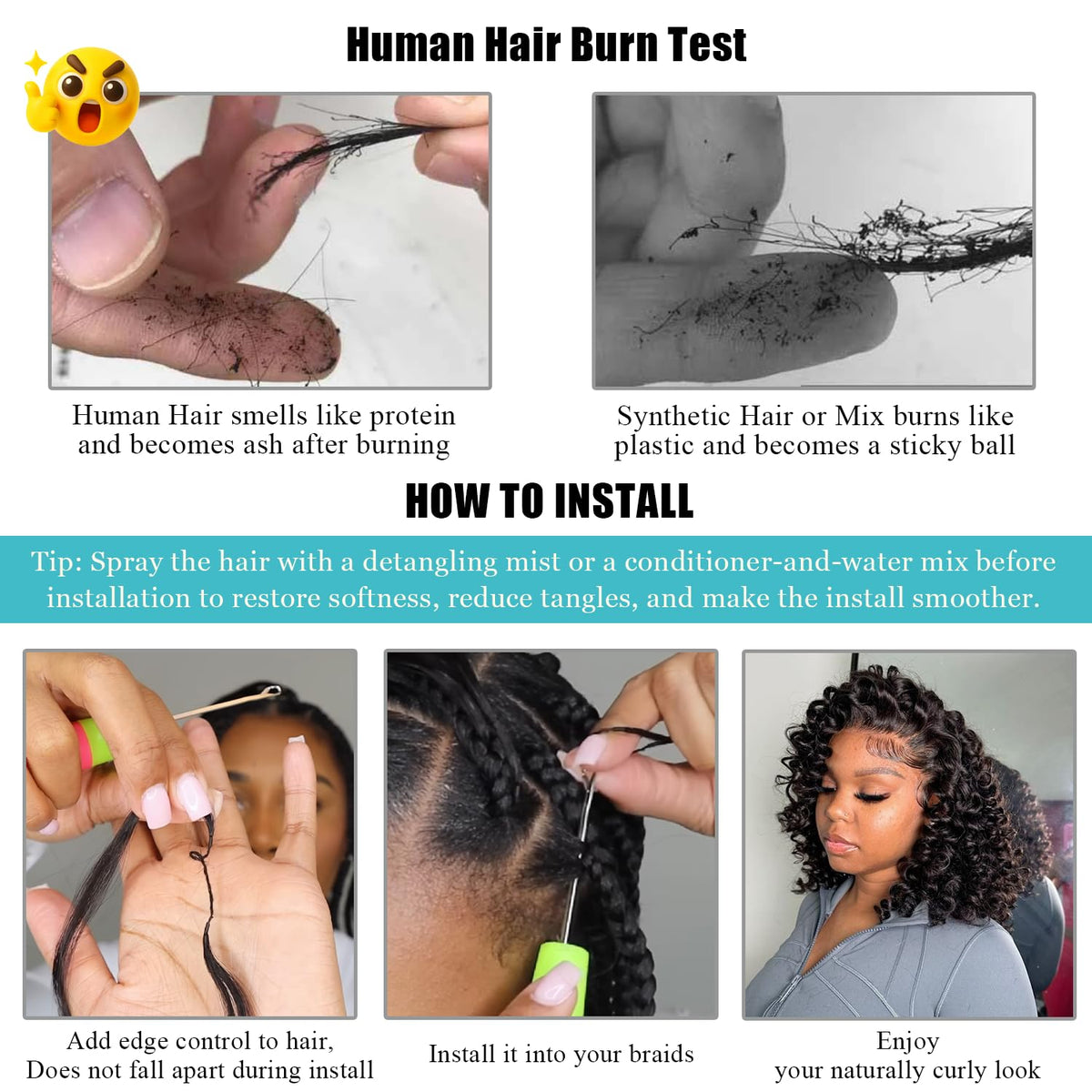 IVCoco deep wave crochet hair in natural black with realistic movement